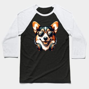 Cardigan Welsh Corgi as Smiling DJ in Japanese Art Style Baseball T-Shirt